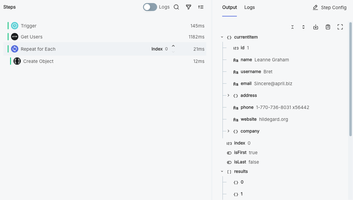 Loop step reference results