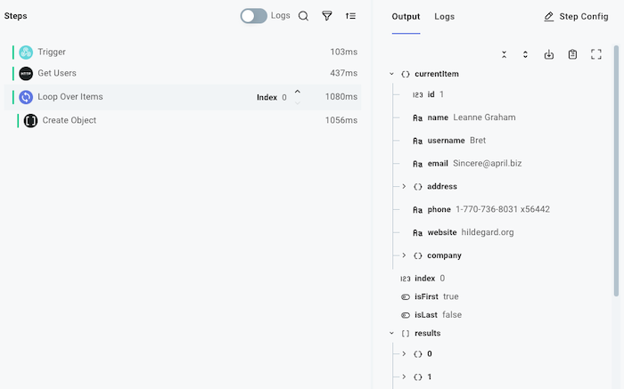 Loop step reference results